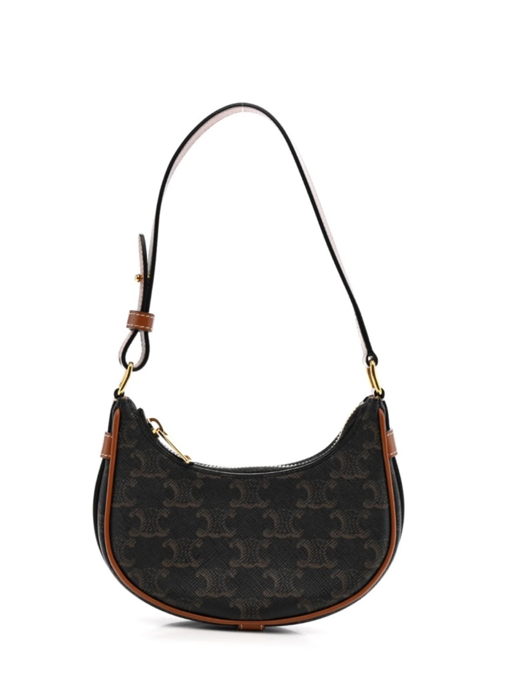 CELINE Canvas Calfskin Mini Ava Triomphe Shoulder Bag in Tan